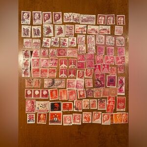 Vintage international & USA Postal Stamps - over 100 postmarked. Reds#2